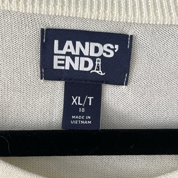 Lands' End XL Tall Cream Black Stripe Cotton Button Cardigan Sweater Coastal - Picture 2 of 4